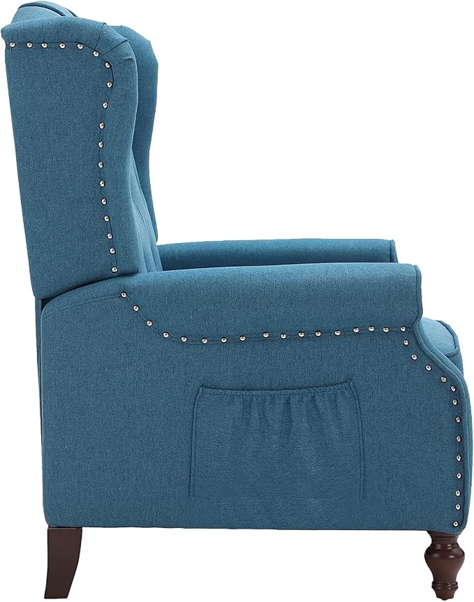 Wingback Recliner Chair with Massage and Heat, Tufted Fabric Push Back Recliner - Image 8