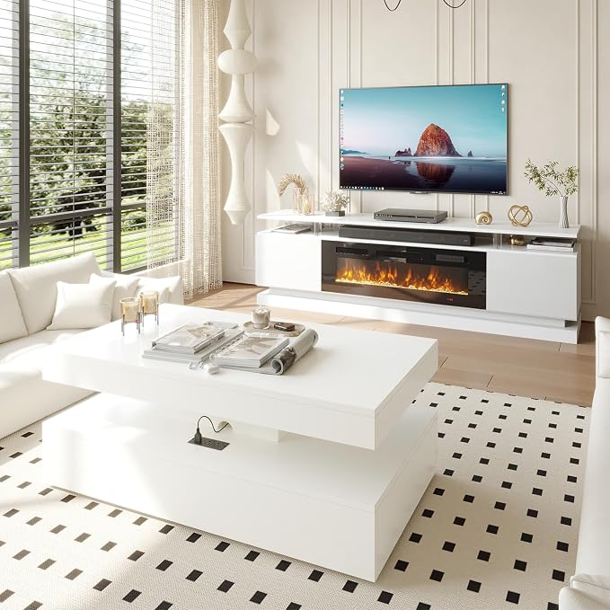 Modern Table Set Includes 70" Fireplace TV Stand & 47" Coffee Table - Image 2
