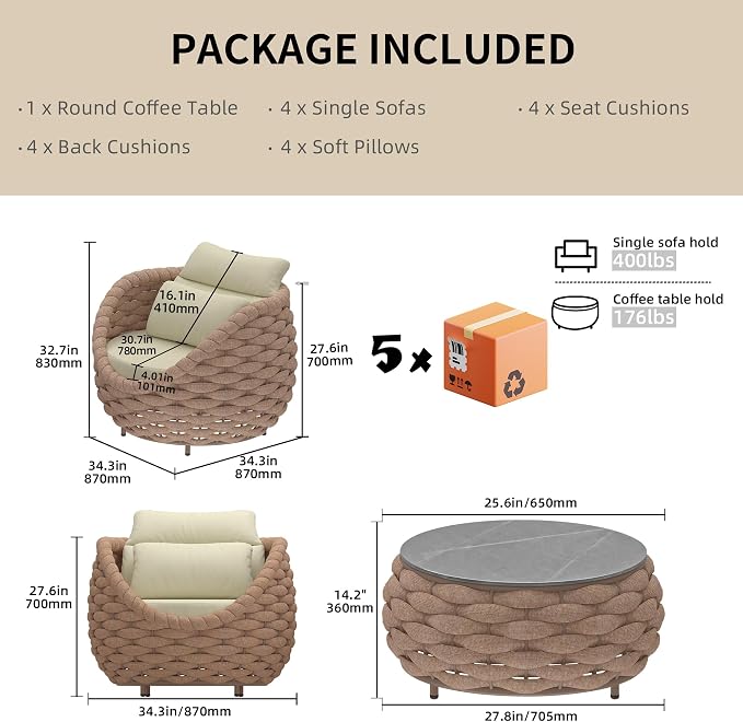 TWT Aluminum Outdoor Patio Furniture Set, 4 Textilene Armchairs Modern Outdoor - Image 6