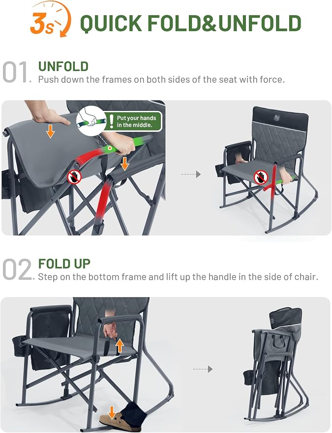 Timber Ridge Folding Oversized Rocking Camping Chair, 400lbs Capacity Portable - Image 7