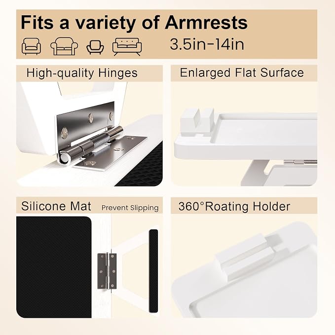 Couch Arm Tray with 360°Phone, Bamboo Folding Sofa Tray, Sofa Armrest Trays - Image 5