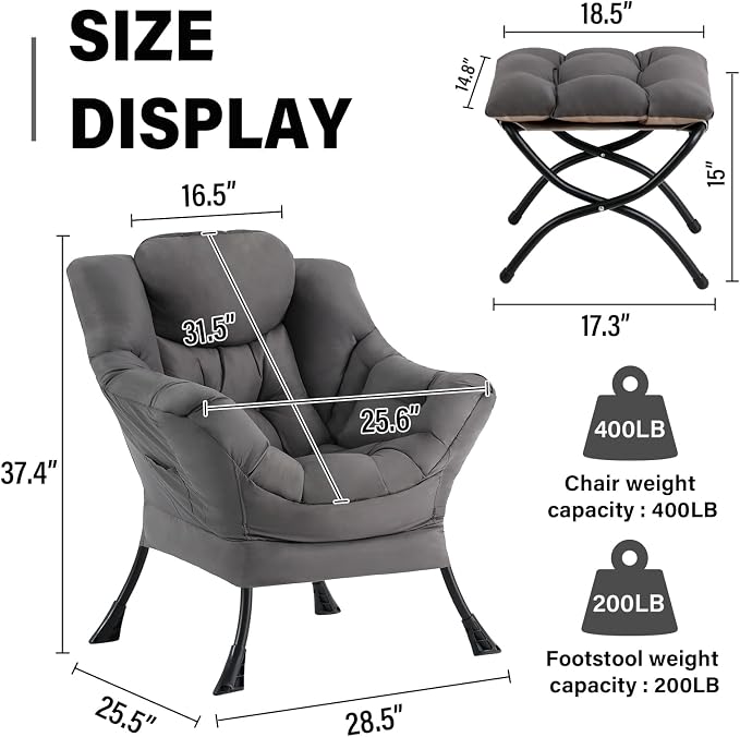 Lazy Chair with Ottoman, Modern Accent Chair Contemporary Sofa Chair with - Image 2