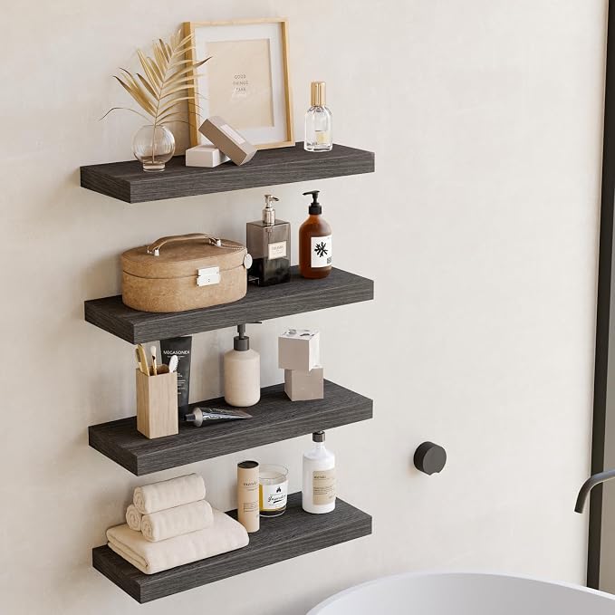 Fixwal 15.7in Floating Shelves, Rustic Wood Finish Wall Shelves Set of 4 - Image 5