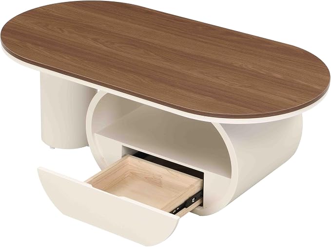 Modern Oval Coffee Table, 47.24" Brown Wood Top Coffee Table - Image 5