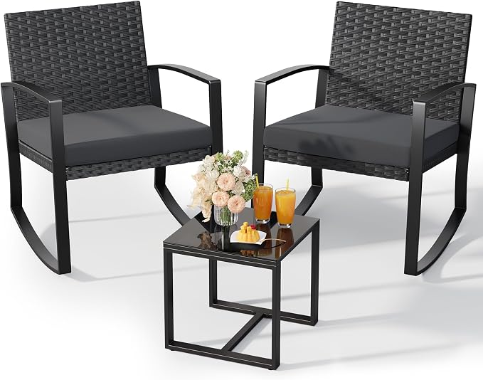 Qsun 3 Pieces Patio Furniture Set Rocking Bistro Set, Outdoor Patio Furniture by Qsun