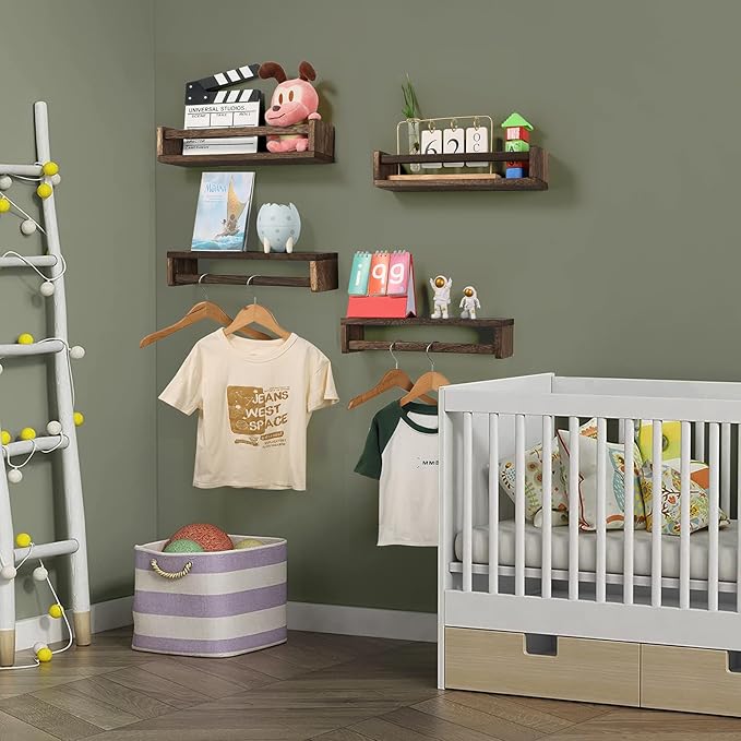 Nursery Room Shelves Set of 4, Wood Floating Book Shelves - Image 4