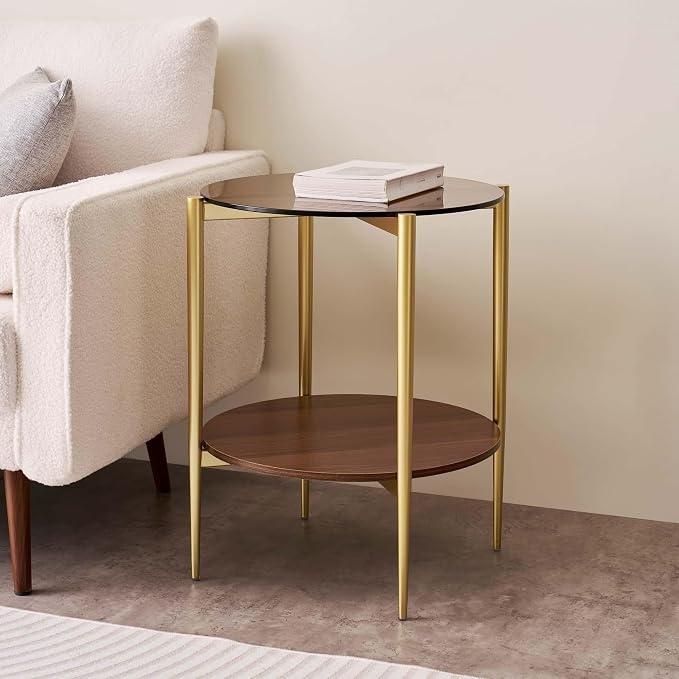 LumFurn Round Glass End Table, Mid-Century Modern Design Sofa Table - Image 8