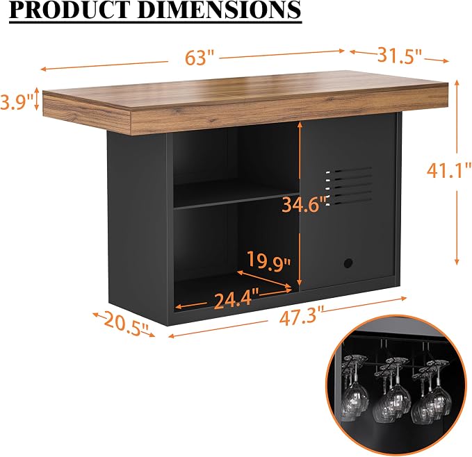 GDLF Bar Height Table with Fridge Space, 41.1" H Counter Height Pub Tall Dining - Image 2