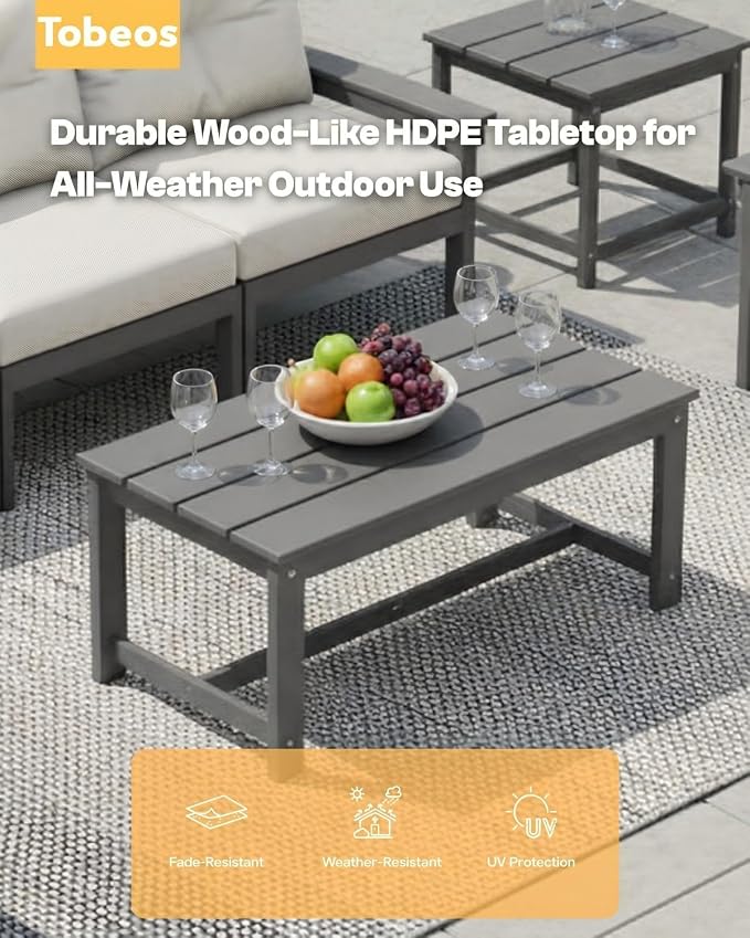 HDPE 3 Piece Patio Furniture Set, All-Weather Outdoor Couch Set - Image 6