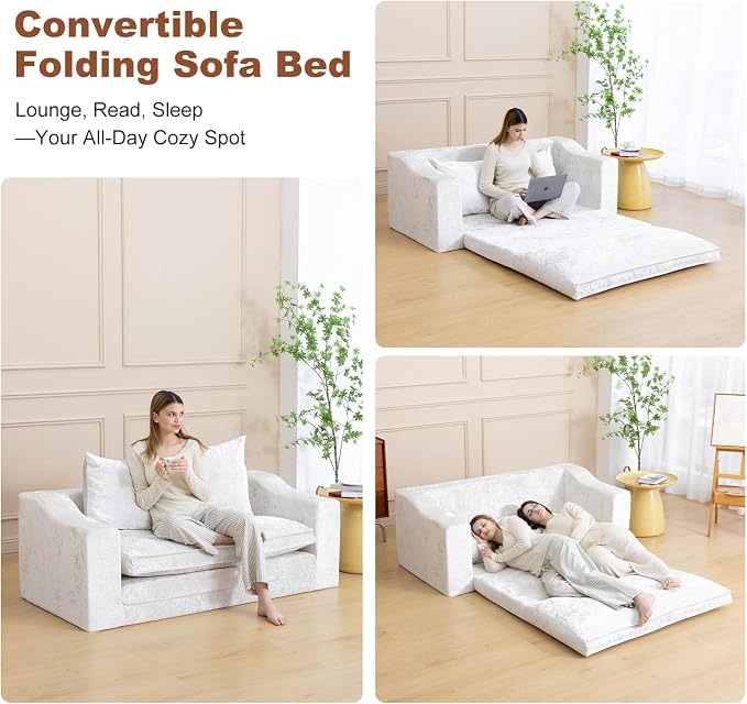 61" Convertible Sofa Bed Loveseat, Memory Foam Boneless Floor Couch - Image 7