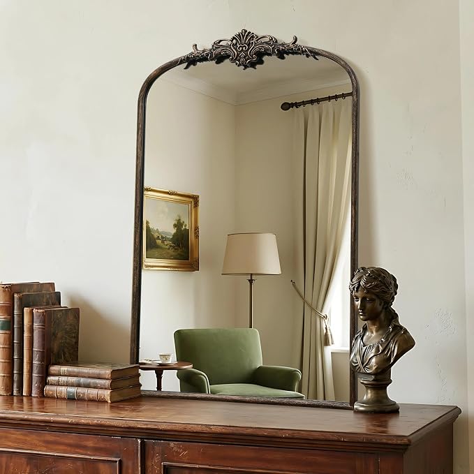 Besdomus Antique Large Arched Mirror: 24"x36" French Arch Black Vintage Wall - Image 6