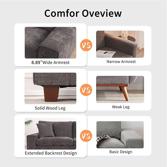DOPEDIO Modern Loveseat Sofa for Living Room, Chenille Recliner, Removable Cover - Image 4