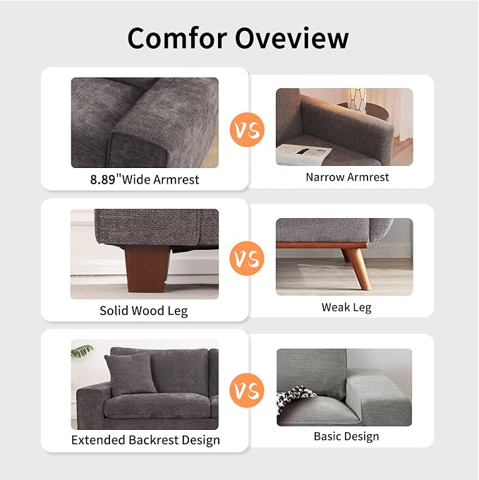 DOPEDIO Modern Loveseat Sofa for Living Room, Chenille Recliner, Removable Cover - Image 4
