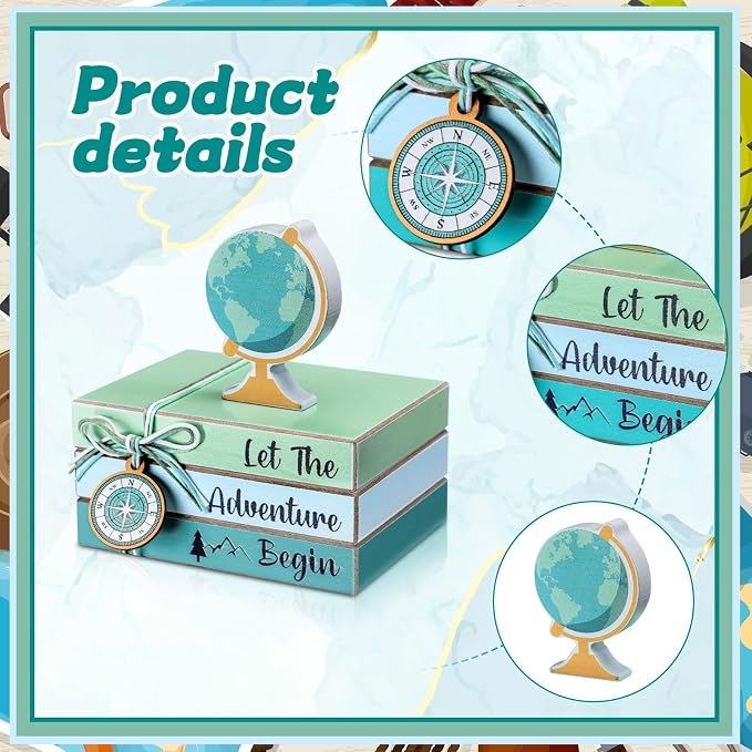 Pinkunn 4 Pcs Travel Themed Decorations Adventure Awaits Wooden Centerpieces - Image 5