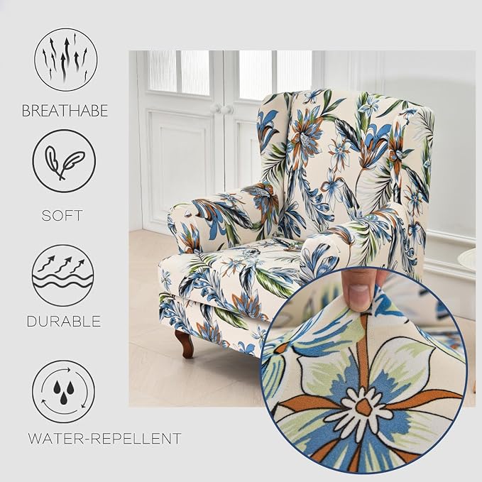 HAOYONG Wing Chair Slipcovers Stretch Wingback Chair Covers Printed 2 Pieces - Image 4