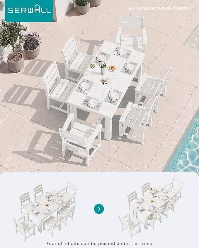 SERWALL Outdoor Dining Table Set, 67‘’ HDPE Patio Dining Set - Image 7