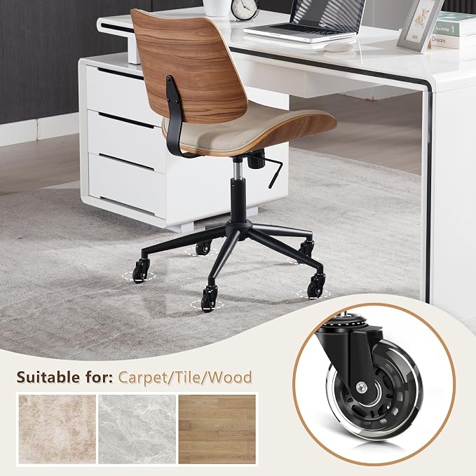 Home Office Desk Chair with Wheels, Adjustable Height Armless Office Chair - Image 3