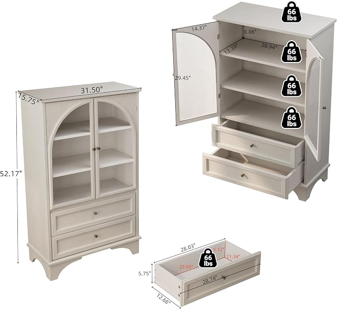 52" Tall Display Cabinet with Glass Doors, Glass Display Case Storage Cabinets - Image 2