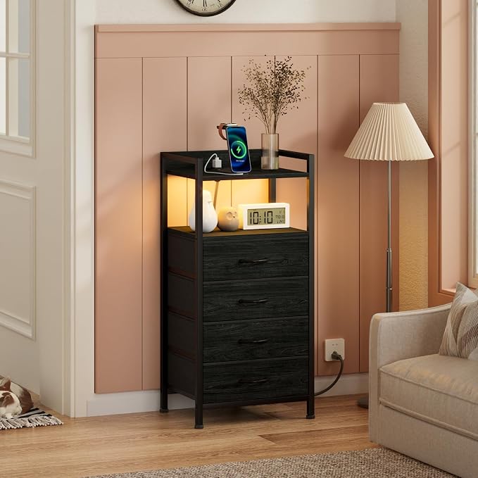 Furnulem Night Stand with Charging Station, Tall Dresser - Image 2