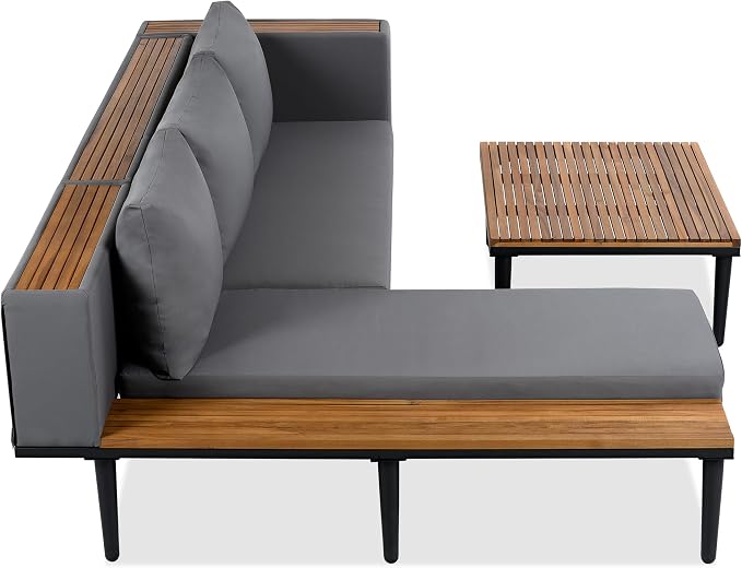 VilroCaz Luxury Outdoor Patio Furniture Set, L-Shaped Acacia Wood Sectional Sofa - Image 8