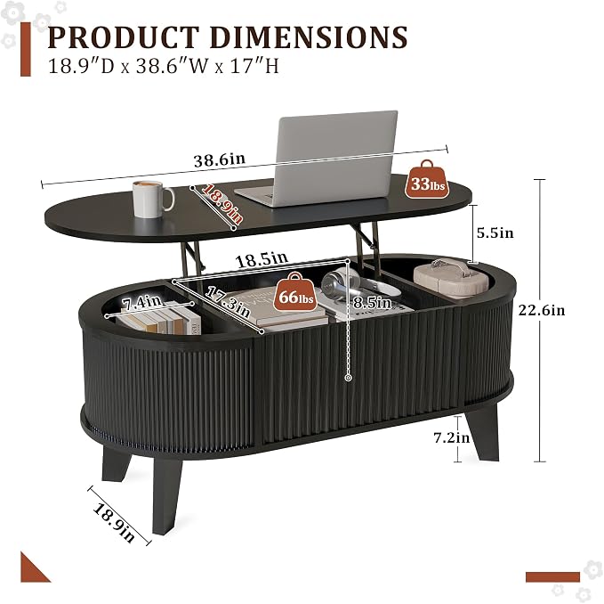 LYNCOHOME Fluted Lift Top Coffee Table - Image 2