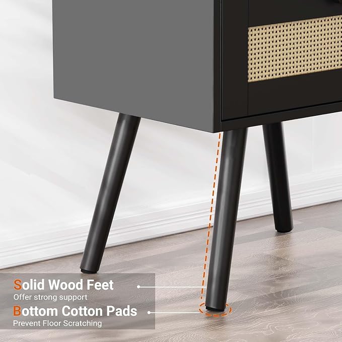 SUPERJARE Nightstand with Charging Station & Rattan-Like Decor Drawer, Rattan - Image 6