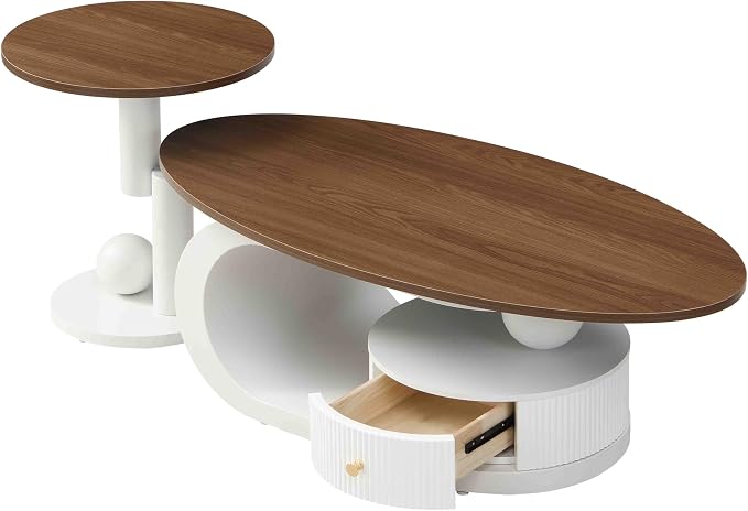 Modern Oval Coffee Table Set of 2, Wood Living Room Accent Coffee Table and - Image 5
