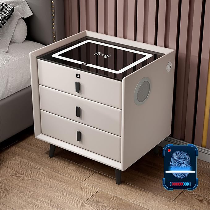 Smart Bedroom Nightstand with Fingerprint Lock and Adjustable LED Lights by Unknown