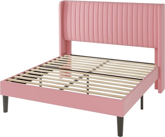 Allewie Queen Size Velvet Bed Frame/Vertical Channel Tufted Wingback - Image 9