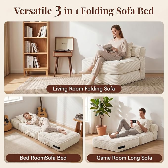 Folding Sofa Bed, Convertible Sleeper Chair - Image 3