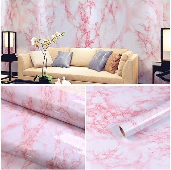 practicalWs 15.7in x 472.4in White/Pink Marble Stick Paper Peel and Stick - Image 4