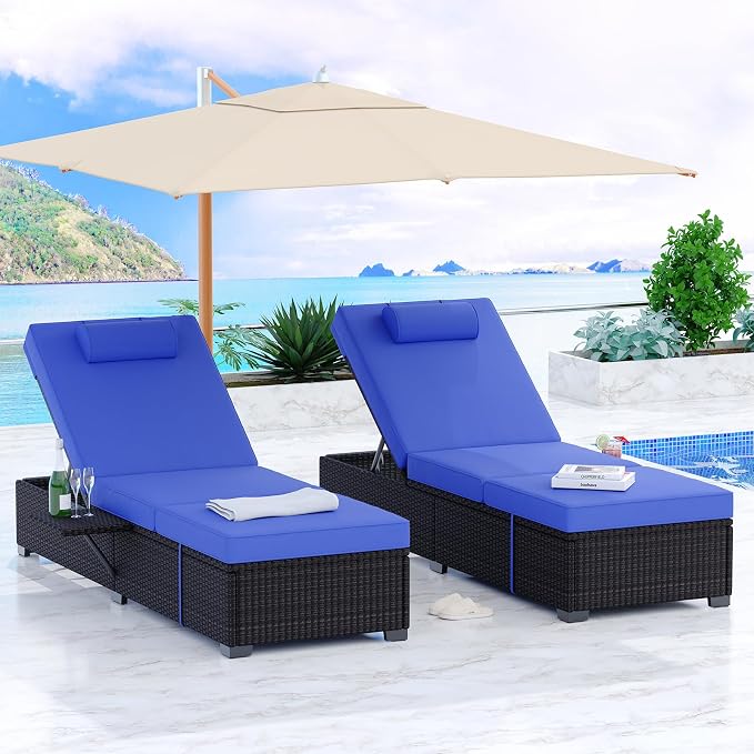 PeakPursuit Patio Lounge Chairs, Outdoor PE Wicker Chaise Lounge Set of 2 - Image 2