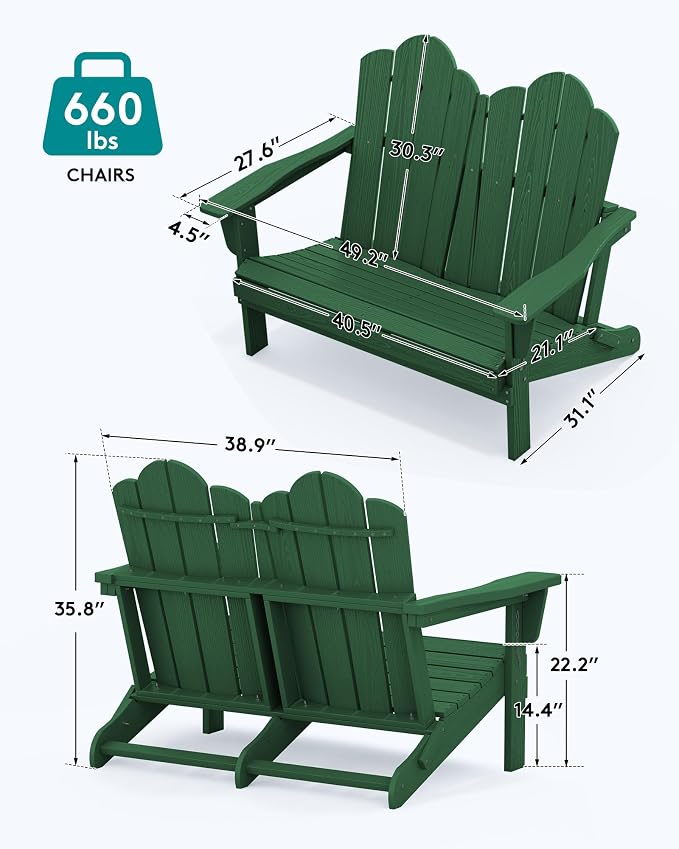 SERWALL 3 Pieces Patio Adirondack Bench Set, 2 Folding Adirondack Bench & 1 - Image 5