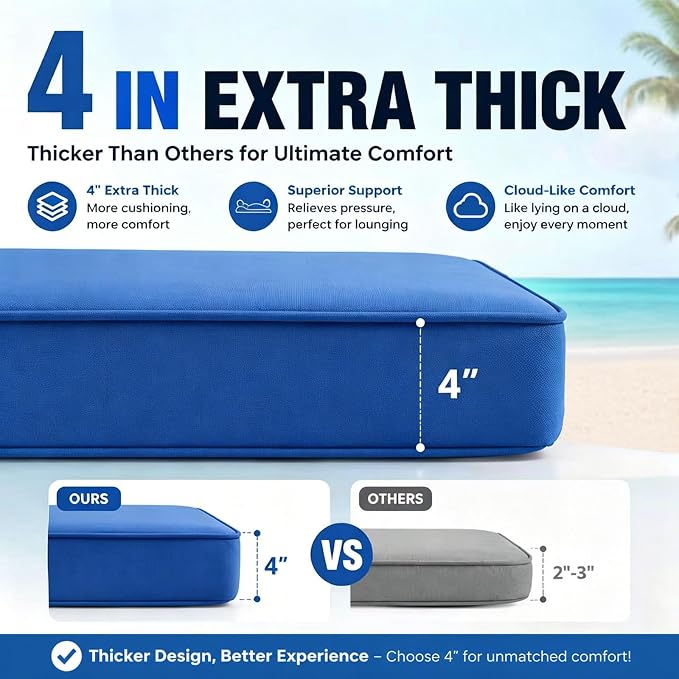 Chaise Lounge Cushion for Outdoor Furniture, Waterproof, Fade-Resistant and - Image 2