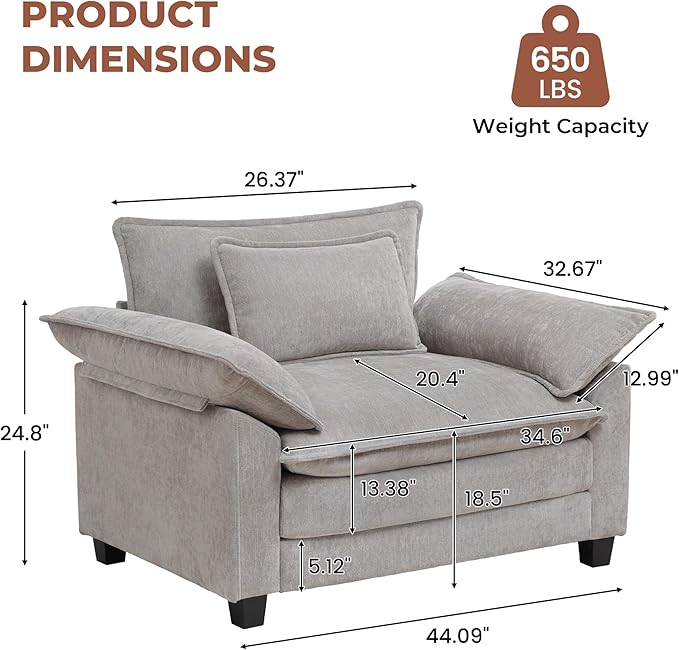 Modern Oversized Accent Chairs Set of 2, Chenille Cloud Sofa Chair - Image 2