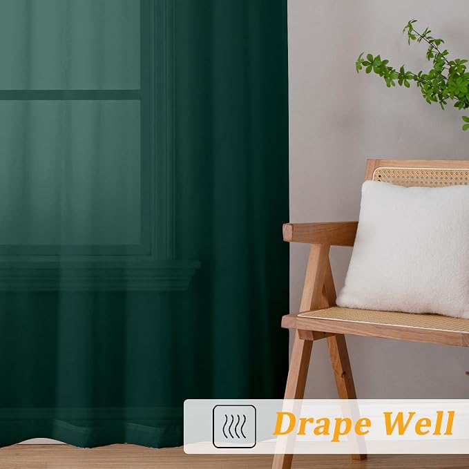 Gwine Hunter Green Sheer Curtains 84 Inches Long 2 Panels Set - Image 6