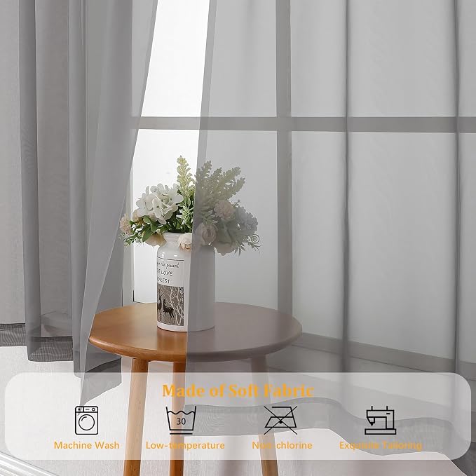 Gwine Charcoal Grey Sheer Kitchen Curtains 36 Inch Length, Light Filtering - Image 7