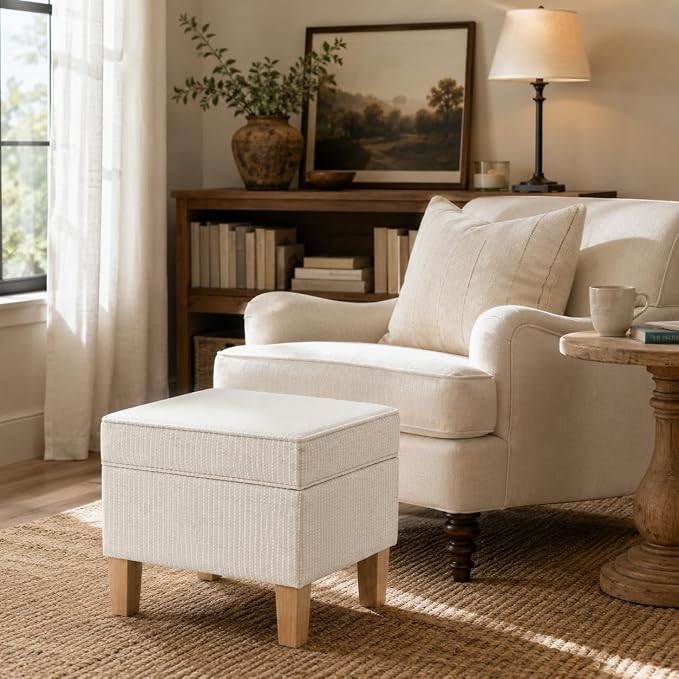 HomePop Home Decor | Upholstered Modern Rectangular Storage Ottoman | Hinged - Image 2