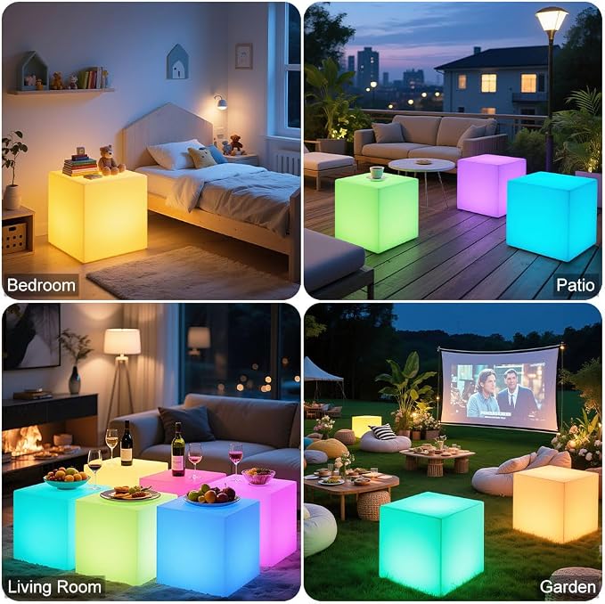 20-in LED Cube Chair, Dimmable RGB Color Changing Light Cubes w/Remote - Image 3