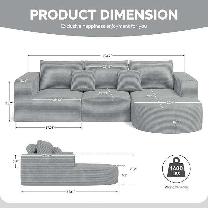 Boneless Couches for Living Room, Cloud Sectional Couch - Image 2