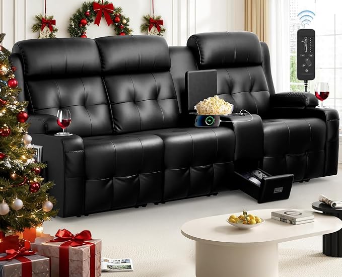 Loveseat Recliner Sofa, 3-Seater Home Theater Seating Massage Reclining Couch - Image 9