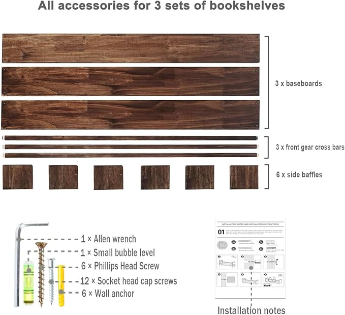 AZSKY Nursery Book Shelves Deep Walnut Wall Mount Floating Book Shelf - Image 5