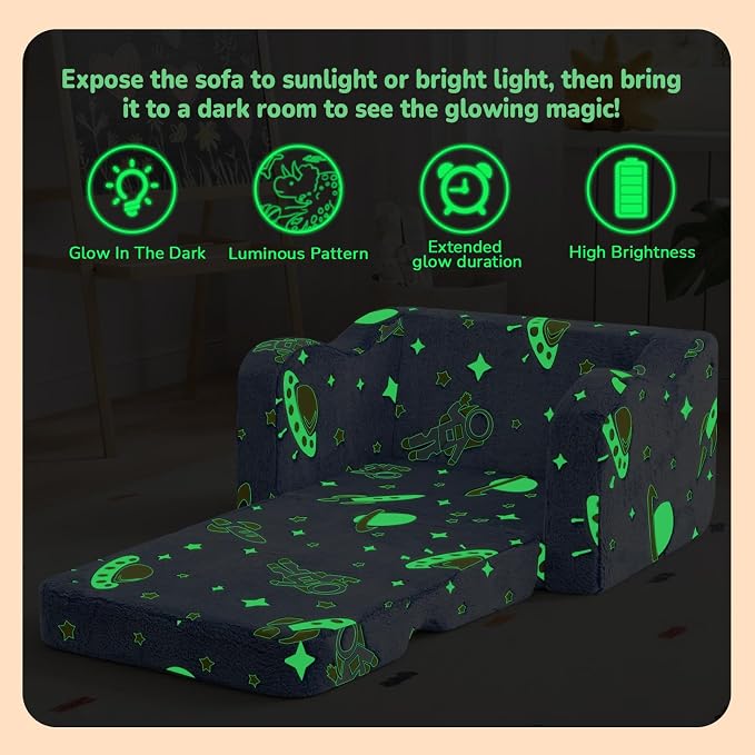 MeMoreCool Glowing Rocket Kids Chair, Glow-in-the-Dark Space Kids Couch - Image 4