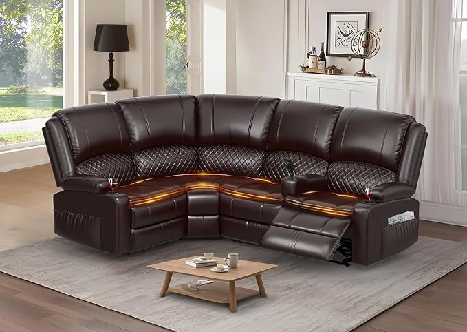 Yolsali Manual Reclining Sectional Sofa Set, 4 Seats Soft Leather Recliner by SavortheHappyMoments
