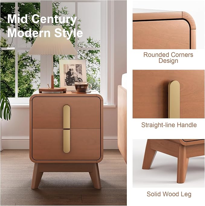 Mid Century Modern Nightstand Set of 2, Wood Bedside Table - Image 3