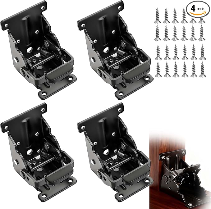 4 Pack Folding Brackets 0°-90°-180°, Heavy-Duty Self-Lock Hinge by LDZJHTYY