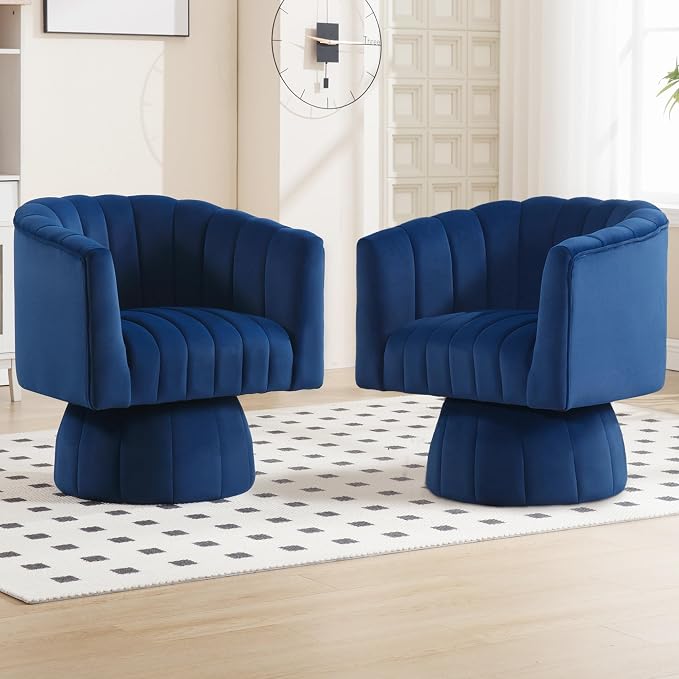 Swivel Accent Barrel Chair Set of 2- Cute Comfy Small Round Arm Chair Velvet by YUUIJOAA