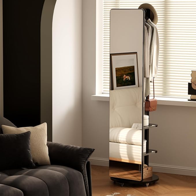 Muwuele Solid Wood Full Length Mirror Coat Rack, Floor Mirror - Image 9
