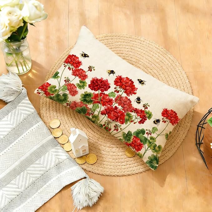 RABUSOFA Spring Summer Outdoor Geranium Pillow Cover Waterproof 12x20 - Image 7