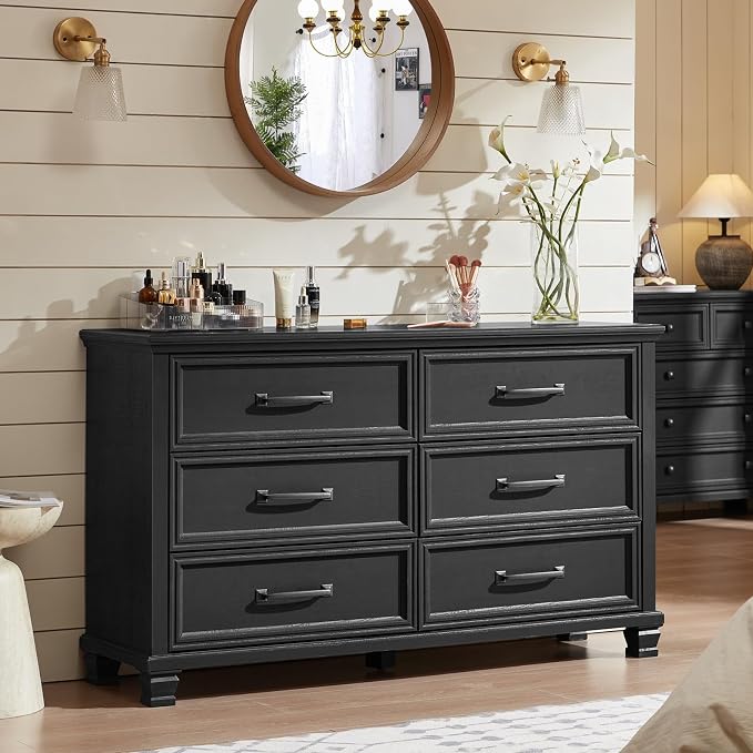 SAVOR LIFE Farmhouse Black 6 Drawer Dresser by SAVORLIFEFurniture